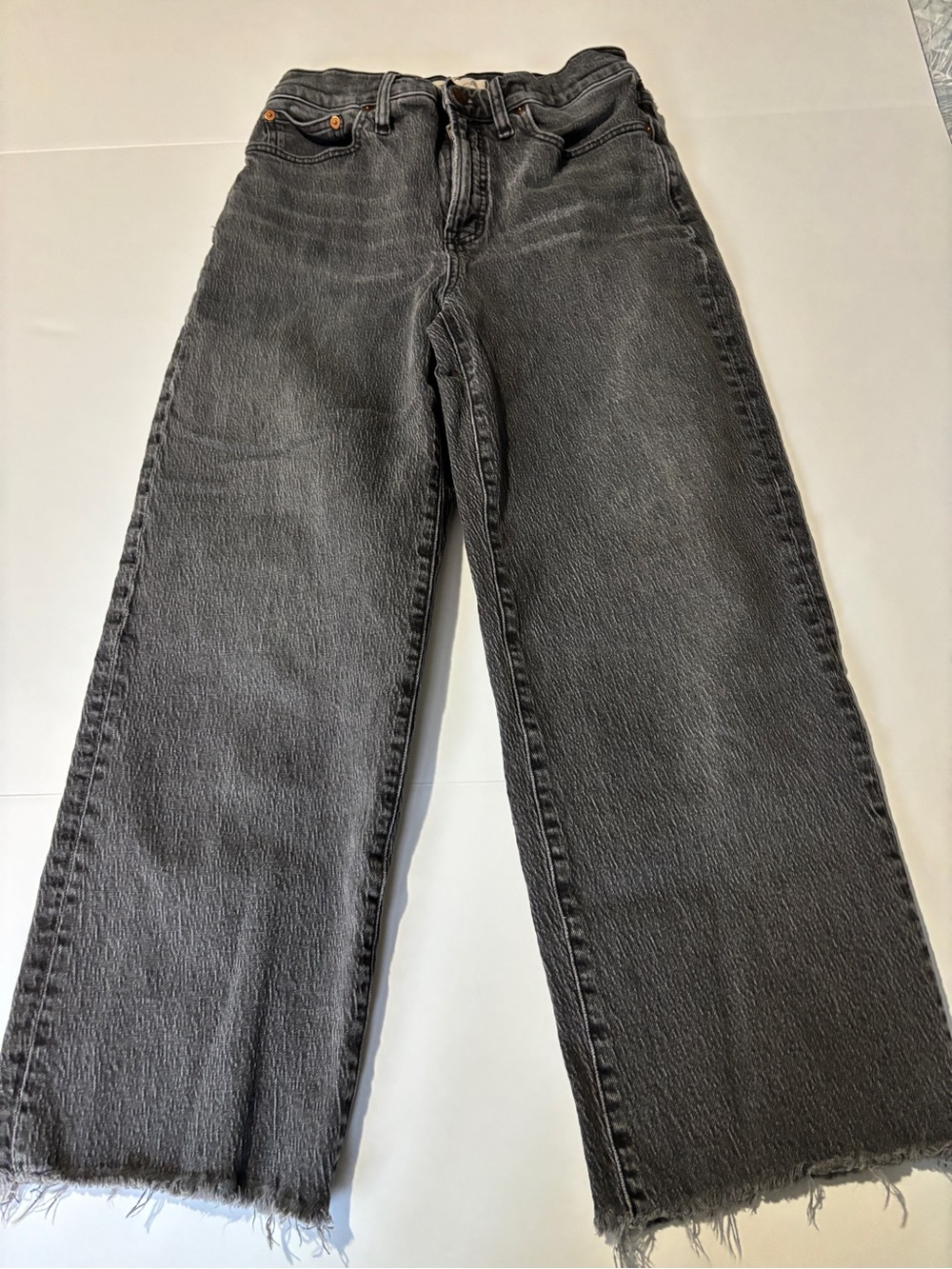 Madewell Perfect Vintage Wide Leg Crop Jean Faded Black Raw Hem High Rise 27